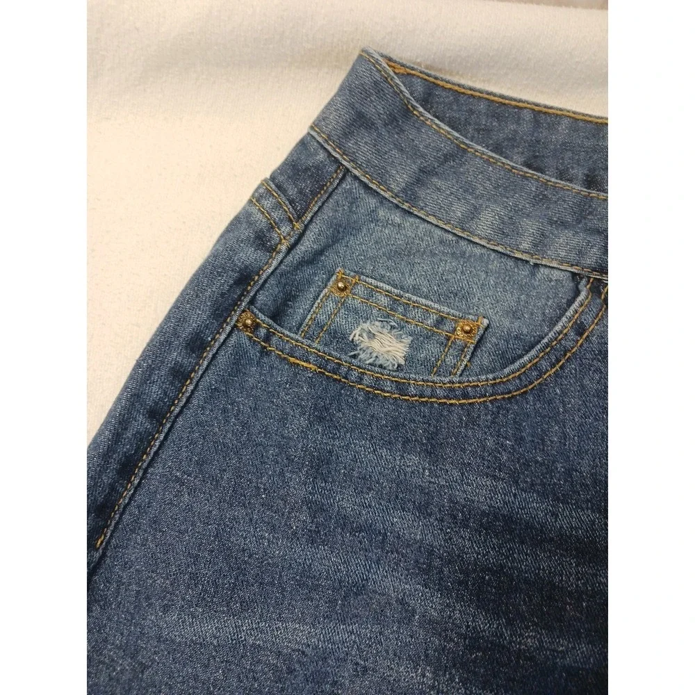 Shein Distressed Denim Mini‎ Skirt 0XL (US 12) Raw Hem Y2K Indie Sleaze Casual